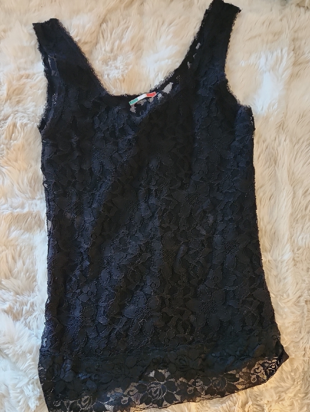 Black Floral Lace Camisole with Scalloped Neckline